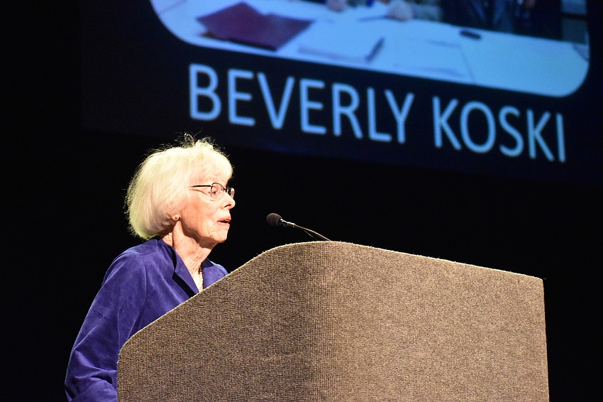 Arts Leadership Award — Philanthropy Winner Beverly Koski gives her acceptance speech.