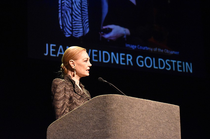 Jean Weidner Goldstein accepts her Arts Leadership Award.