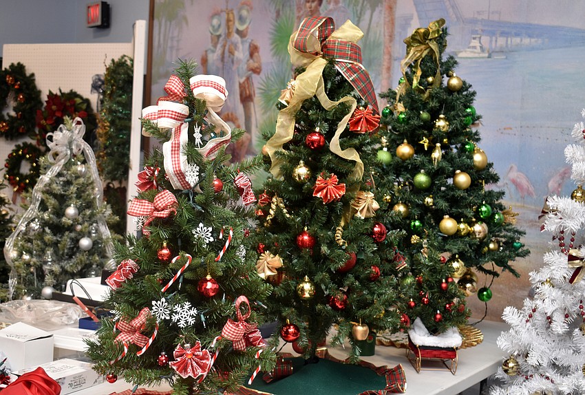 Christmas trees are being decorated in preparation for the bazaar.