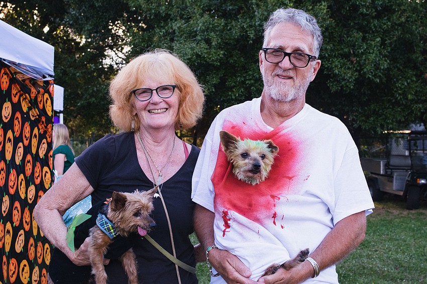 Mel and Jim Mangene with their dogs Brigid and Chevy