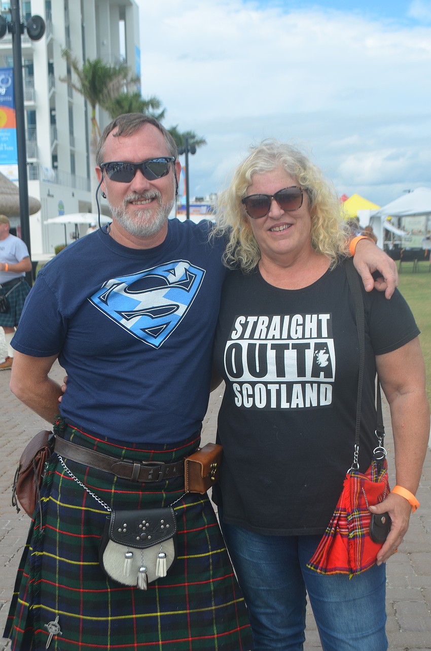 Tampa's Michael Miller, with wife Trish, shows his Celtic pride by wearing a kilt.