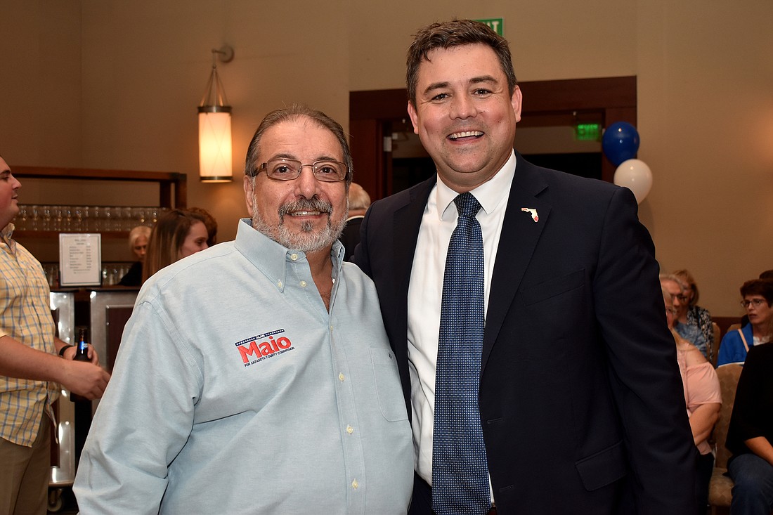 Al Maio and Christian Ziegler appear at a Republican Party of Sarasota County election night event. Maio and Ziegler both won seats on the County Commission on Tuesday.