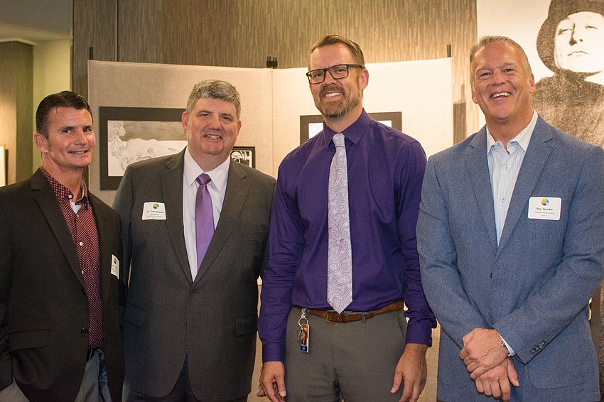 Suncoast Polytechnical High Principal Jack Turgeo, Sarasota County Schools Superintendent Todd Bowden, Bay Haven School Of Basics Plus Principal Chad Erickson and Roy Sprinkle