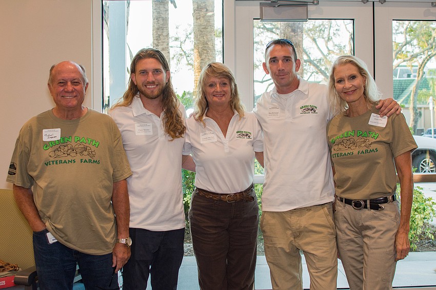 Green Path Veterans Farms members and U.S. military veterans Michael Ingram, Chase Woollen, Camille Van Sant,  Brian McFarland and Erin Saba