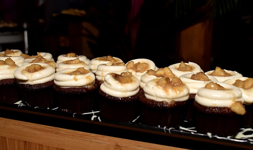 In addition to stone crab and various dishes, a dessert bar was open including these mini bananas foster cupcakes.