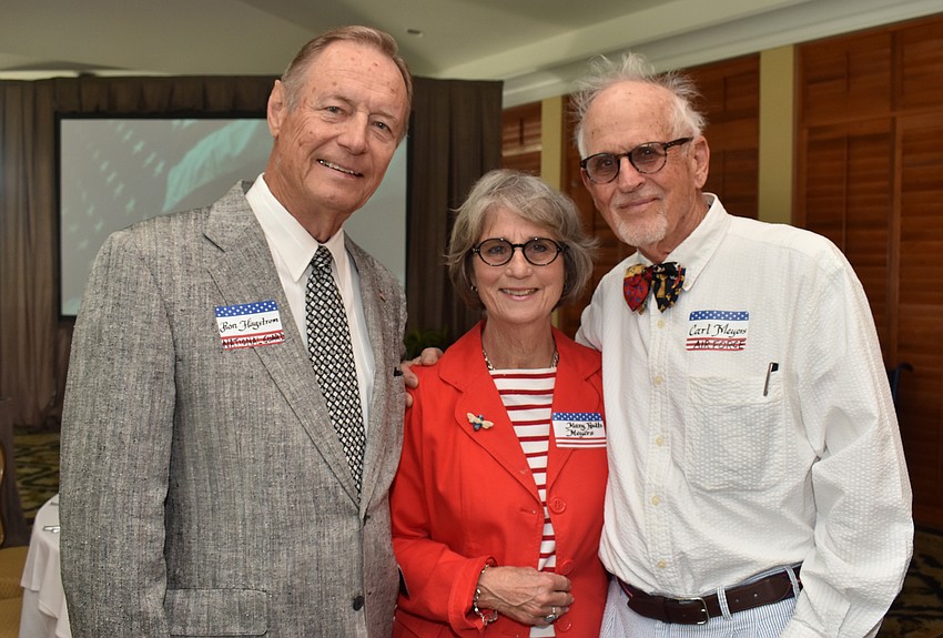 National Guard veteran Ron Hagstrom, Mary Ruth Meyers and Air Force veteran Carl Meyers
