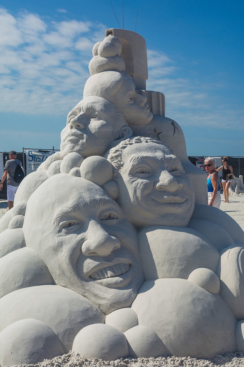 Bruce Phillips of California and Jihoon Choi of South Korea created this sculpture featuring famous faces.