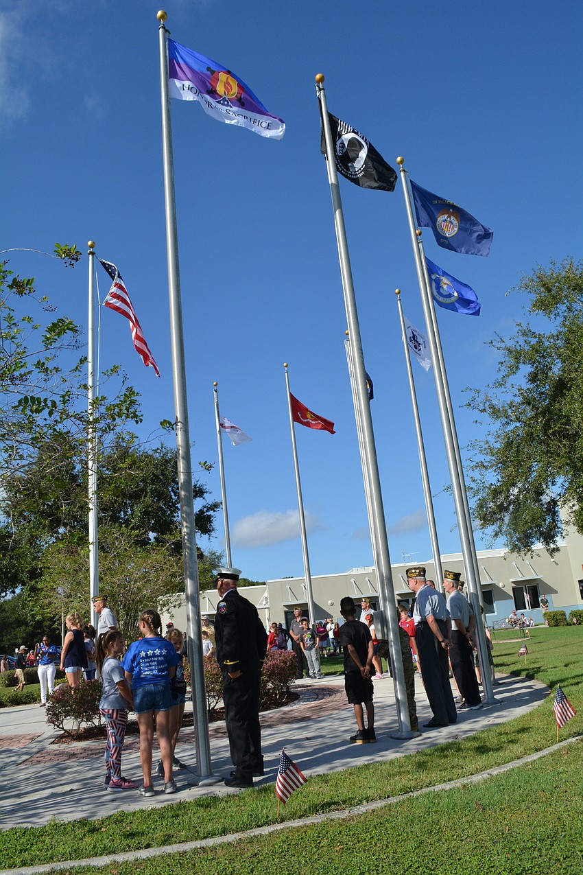 All the branches of military were represented with flags in the courtyard.