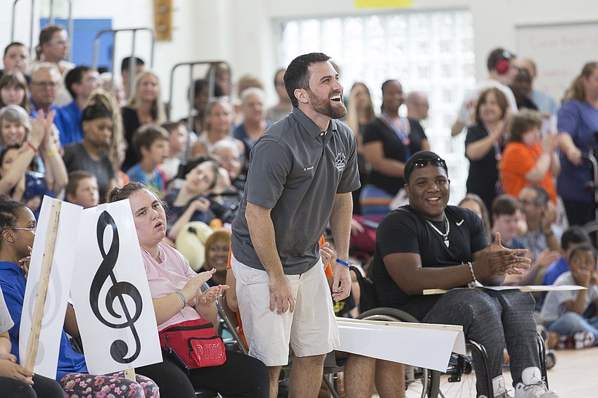 Shane Swezey from Oak Park School is announced as 2019 Middle School Teacher of the Year. Courtesy photo.