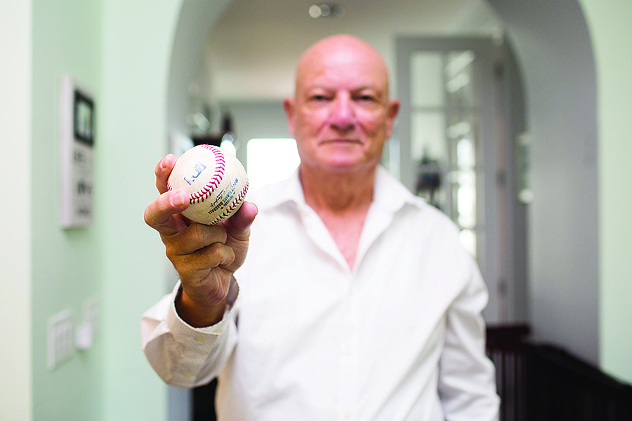 Richard Albero still has the ball from his first pitch at Yankee Stadium.