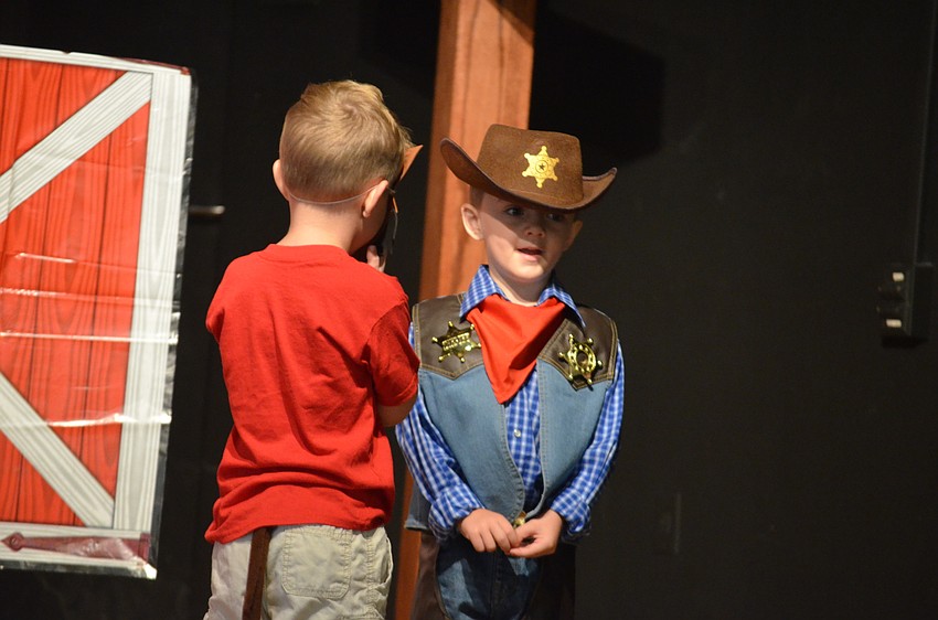 Drake Truxill, the big bad wolf, gets a stern talking-to from Jayden Nicorvo, who played the sheriff.