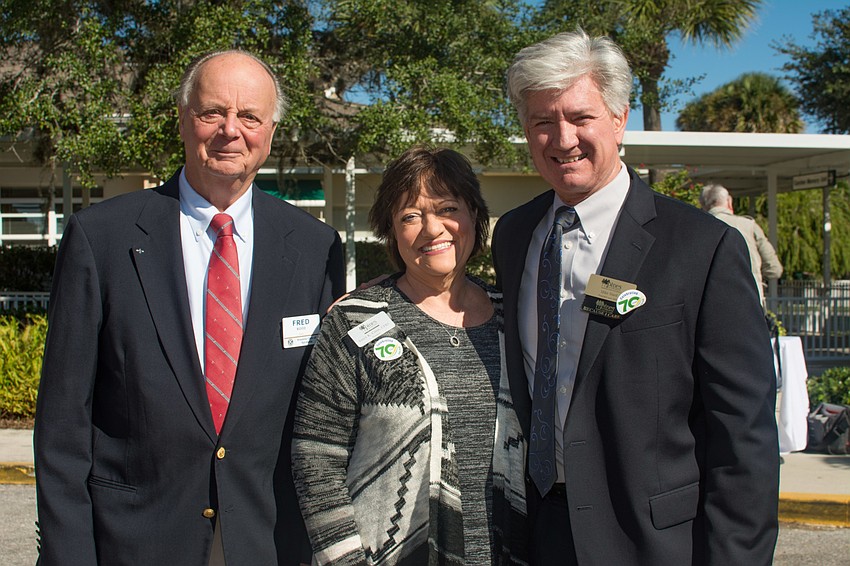 Kiwanis Club of Sarasota President Fred Rood, Pines of Sarasota Foundation President Janet Ginn and Pines of Sarasota CEO and President Mike Ward