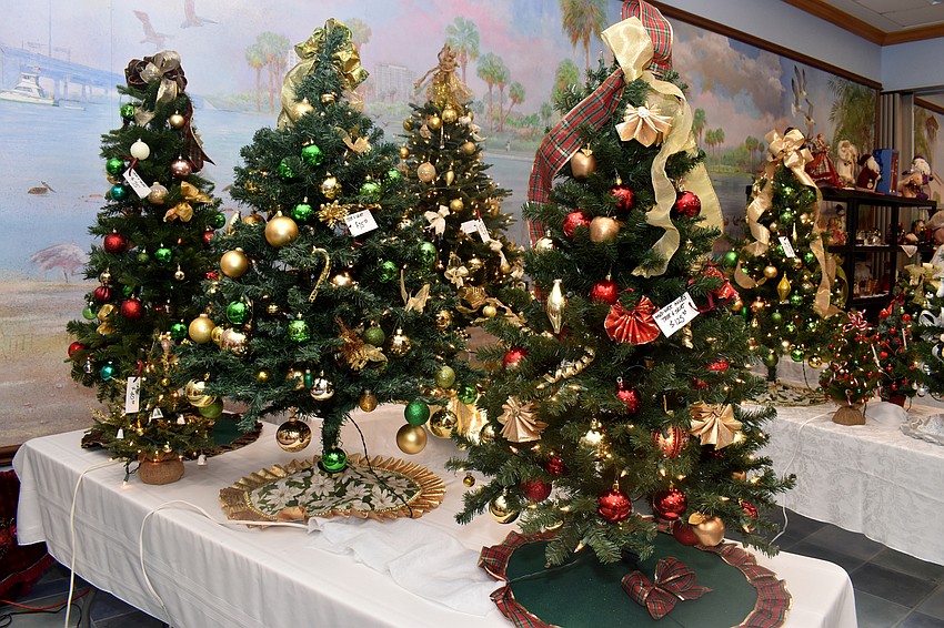 Decorated Christmas trees were on sale during the bazaar.