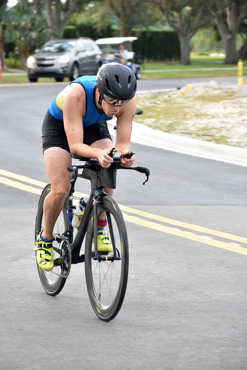International distance triathlon cyclists biked 20 miles and sprint triathlon cyclists biked 10 miles.