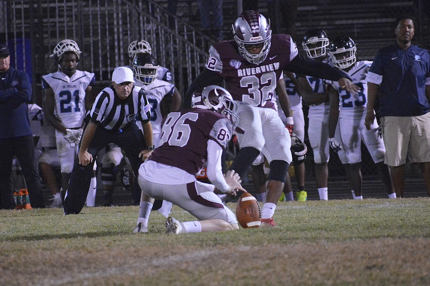 Dorian Hall knocks through a field goal. Hall made four field goals on the night.