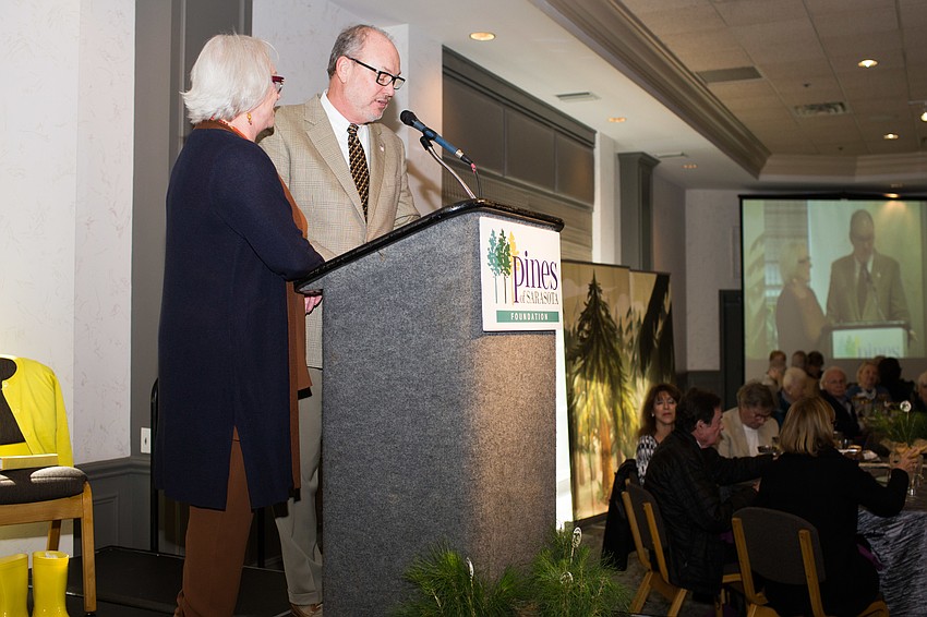Co-Chairs Sherry and Tom Koski welcome guests to the luncheon.