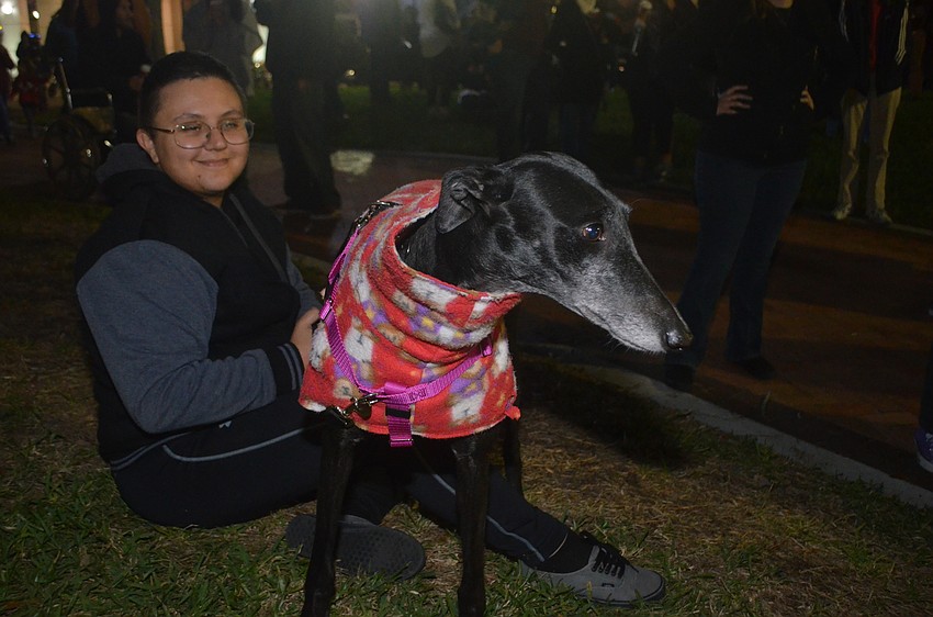 Jules Dipronio and Mocha the greyhound