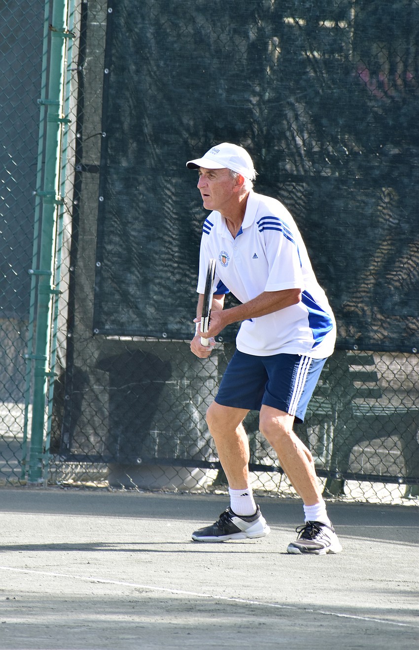 Steven Garman gets ready to receive a serve from Tomas Blanno.