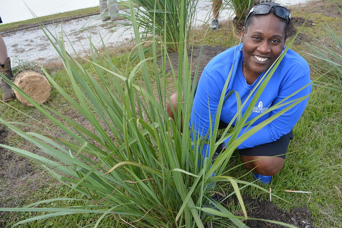 Paula Wiggins, the transportation planning manager for Sarasota County, volunteered her time to plan bushes and trees at Nathan Benderson Park.