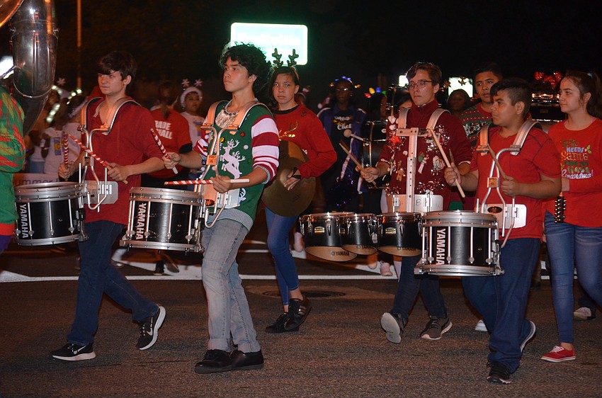 Booker High School's band performs at the parade.
