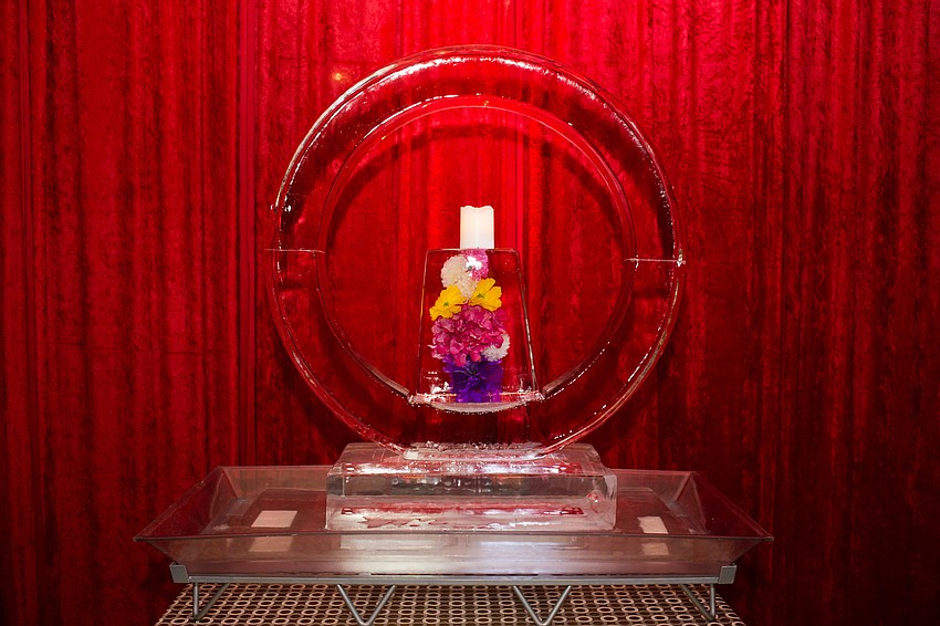 An ice sculpture decorated the ballroom.