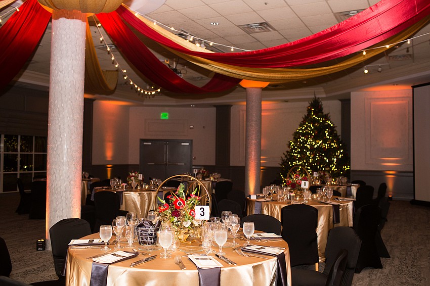 The ballroom was decorated in the circus colors.