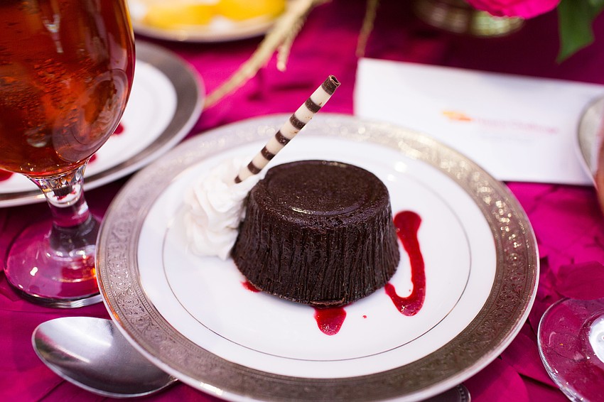 Dessert was a chocolate espresso torte with raspberry coulis