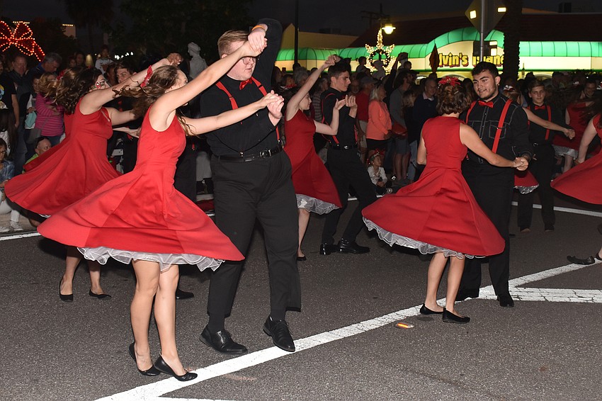 The Sarasota High School Drama Department dance troupe kicks off the night with a performance.
