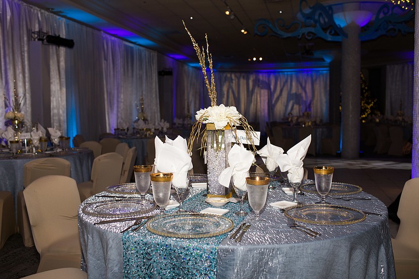 The decor shimmered silver and blue.