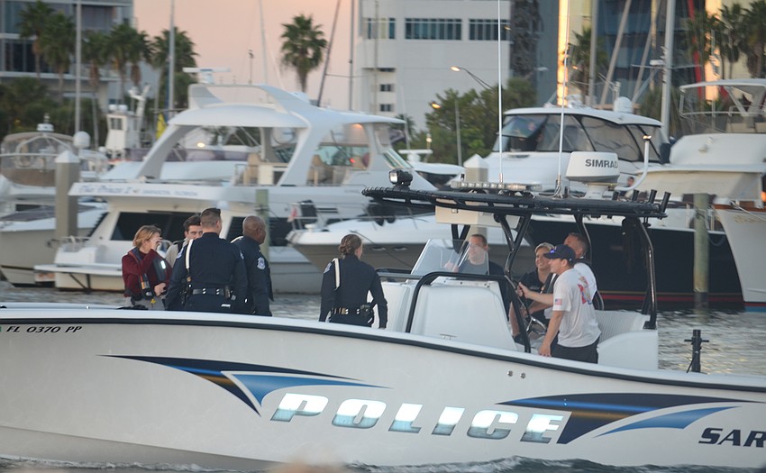 The Sarasota Police Department Marine Patrol corralled the boats before the parade.
