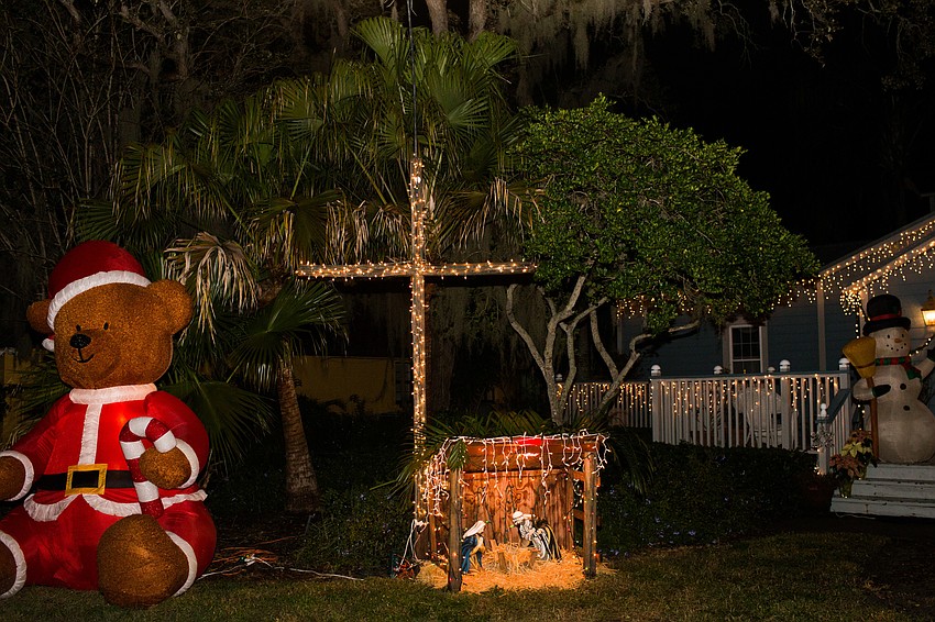 This home on Hyde Park Street celebrates the religious side of Christmas.