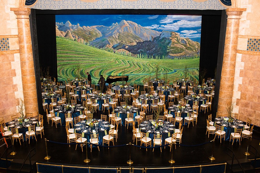 Guests dined on the stage at the Sarasota Opera House.