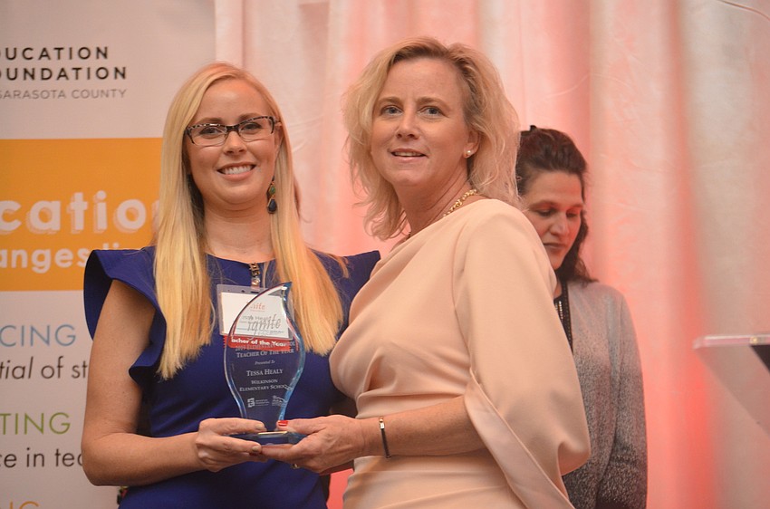 2019 Elementary Teacher of the Year Tessa Healy with 2018 Elementary Teacher of the Year Bethany Burnett.