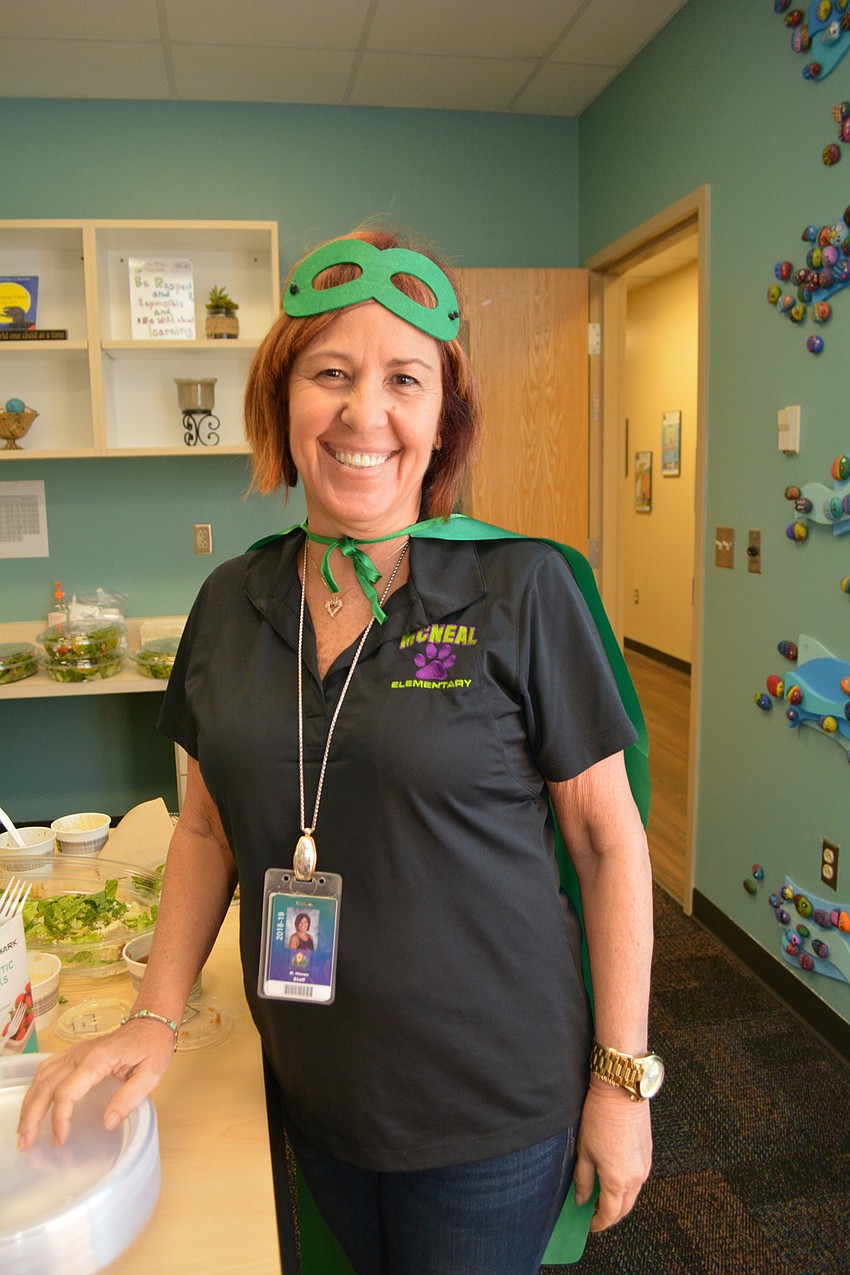 Third-grade teacher Martha Nieves was all smiles while wearing her superhero outfit.