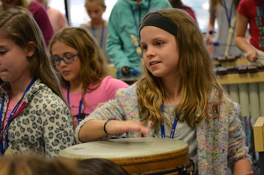 Fifth-grader Parker Morrison proves to be good at keeping rhythm.