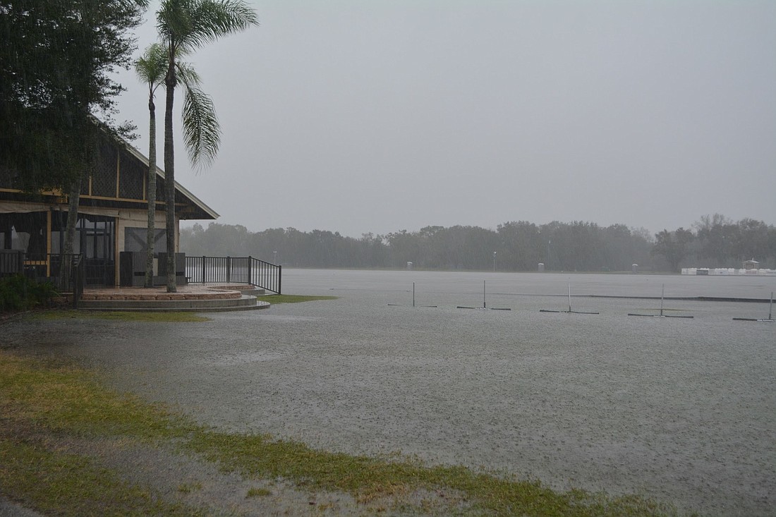 The Sarasota Polo Club&#39;s grounds were completely submerged Thursday afternoon from steady rains that hit the area.
