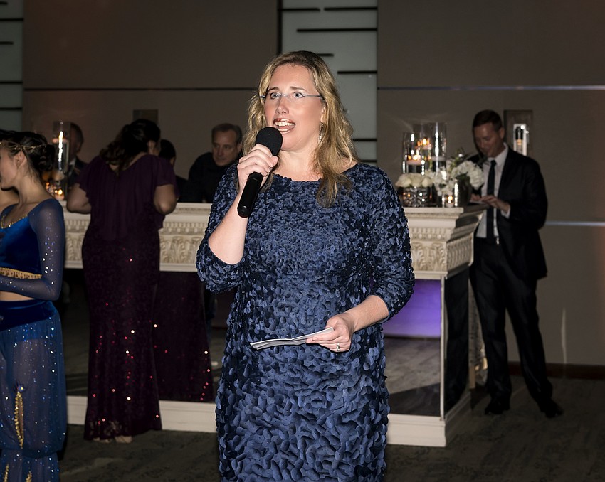 President and CEO Jennifer Rominiecki welcomes guests to the New Years Eve Gala.