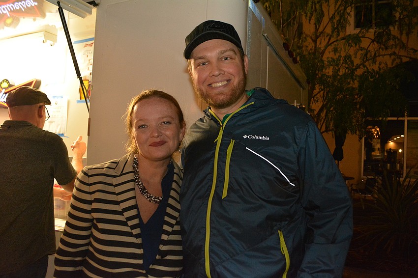 Manatee Community Foundation Executive Director Susie Bowie poses with Lakewood Ranch Community Fund President Garrett Shinn as they help serve beer and raise funds for the Lakewood Ranch Community Fund.
