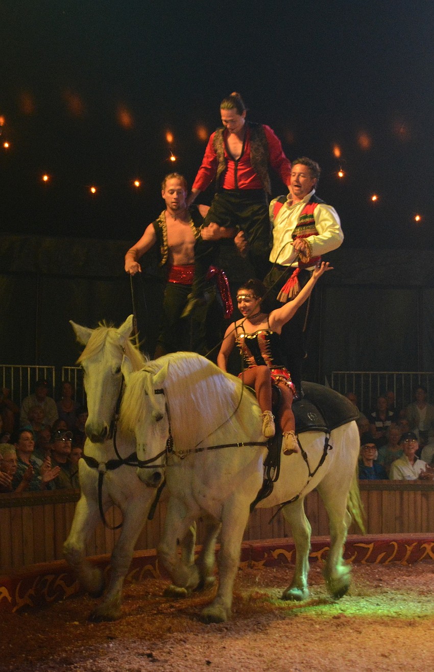 Pyramids amaze the crowd at Big Cat Habitat. Ermes Zamperla, Gino Zoppe and Olissio Zoppe along with Mercedes Pages.