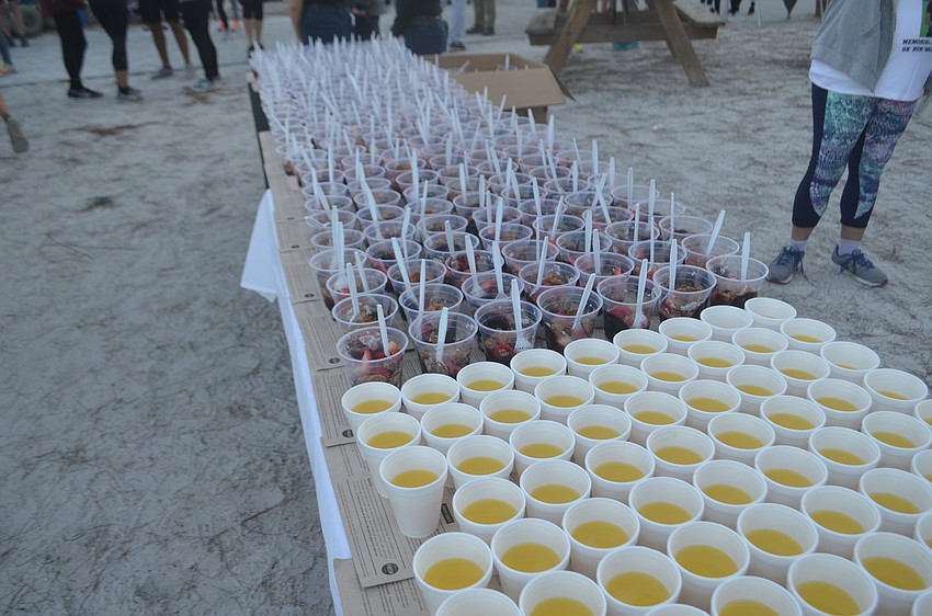 Yogurt parfait and orange juice were given out at the race.