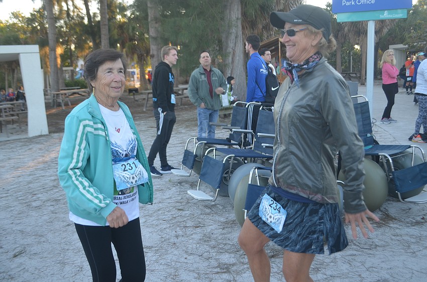 Pamela Wusthof and Julie dance to warm up.