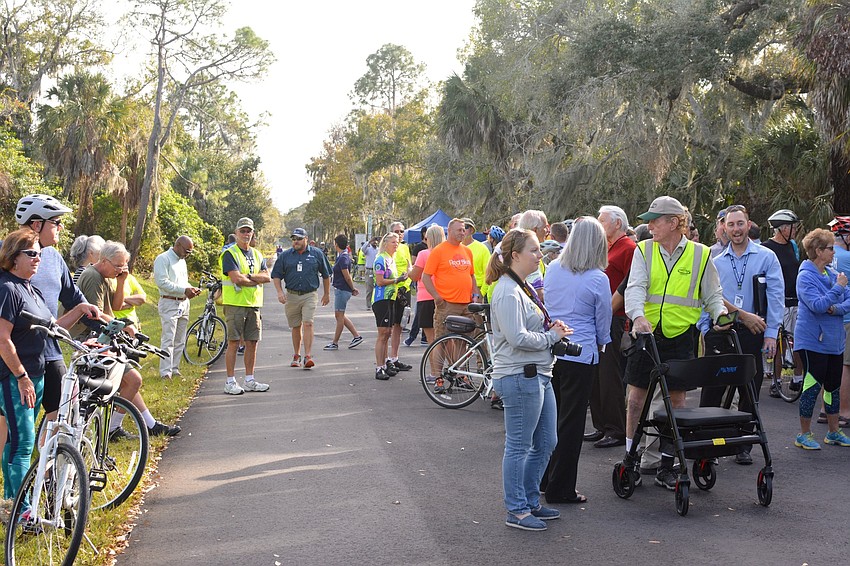 Bikers began to line up to get behind the ribbon for the cutting ceremony.