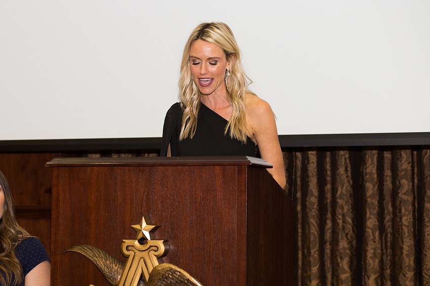 Montana Taplinger addresses the audience.