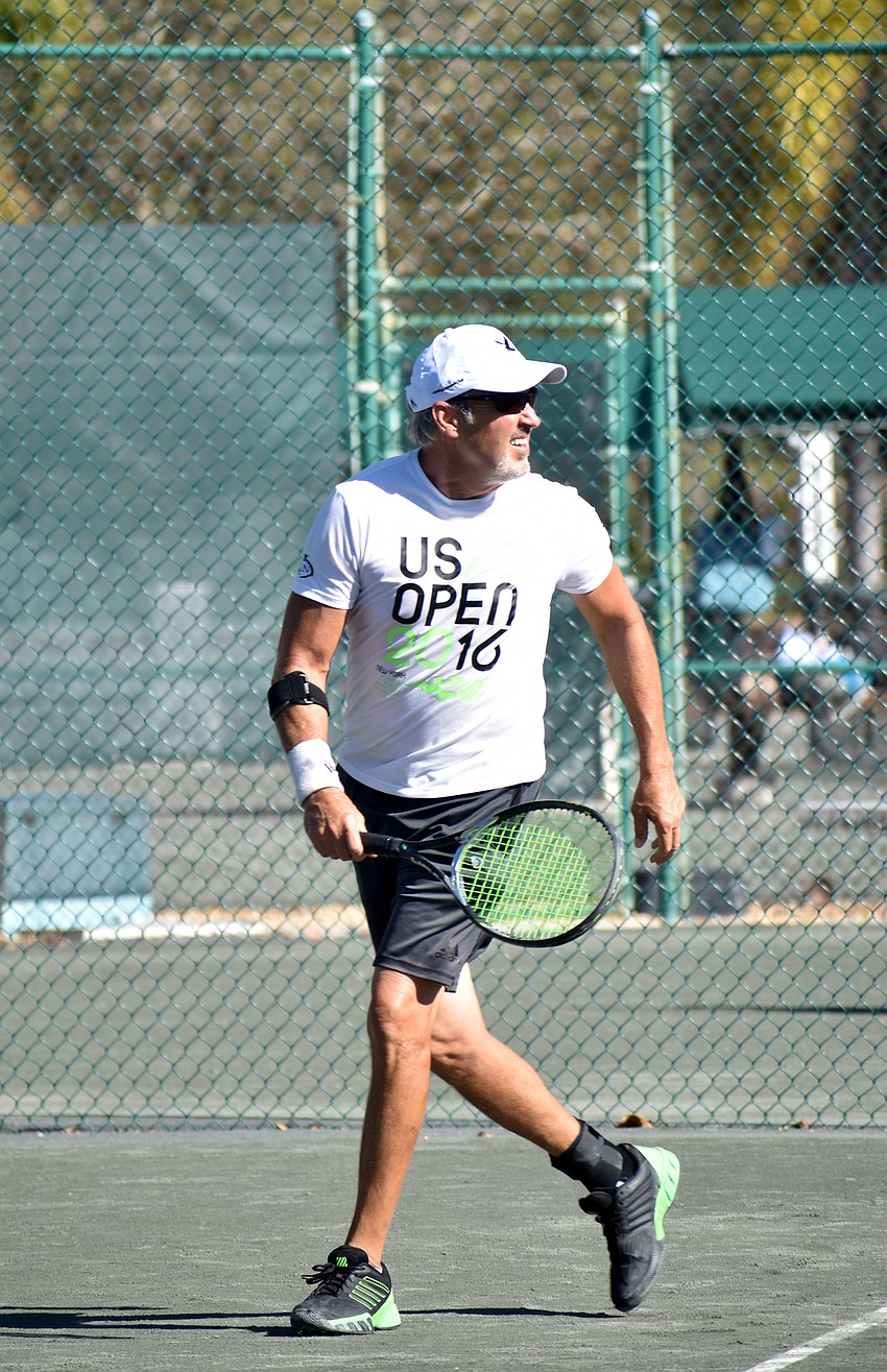 Guillermo Vidal competes in a singles match.