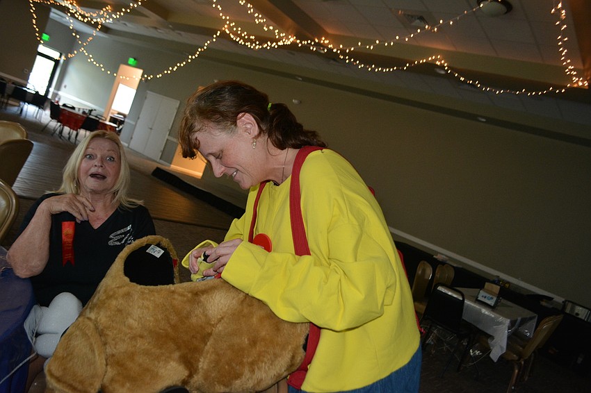 Dawn Fallon gets ready to transform into Elroy the Elk.
