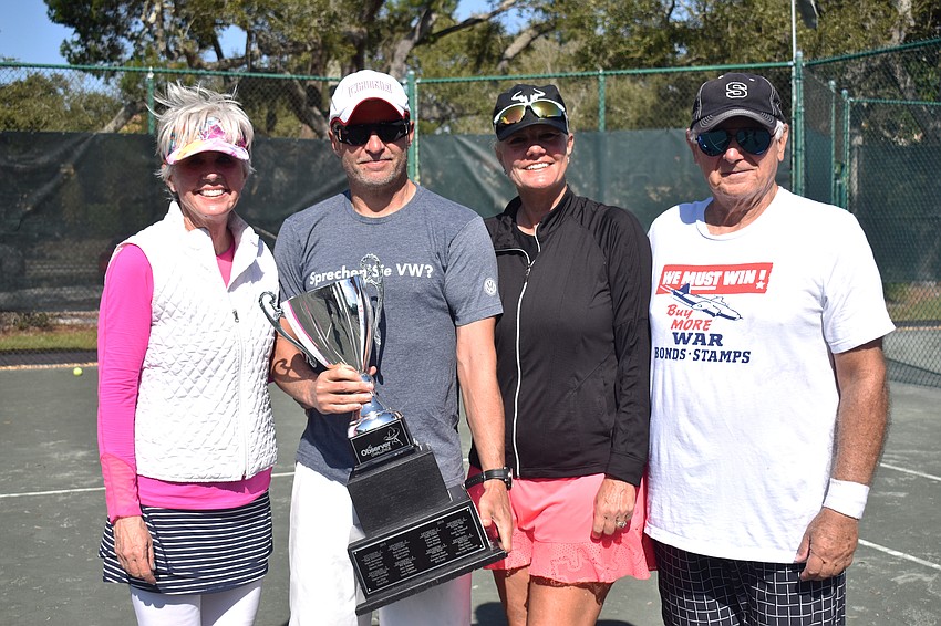 Division 2 champions Sandy Schonhoff, Mark Malinowski, Karin Buffett and Jim Tarsy