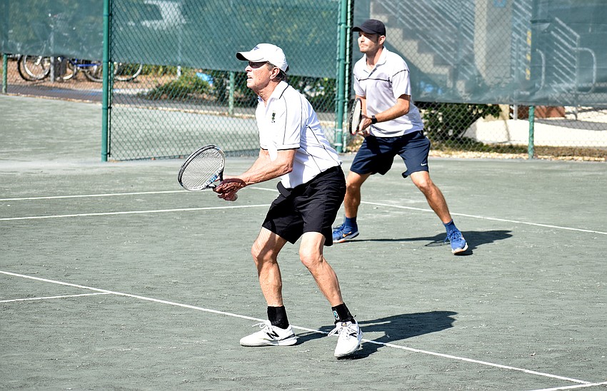 Andy Adams and Chris Wetzig compete in a championship-round doubles match.
