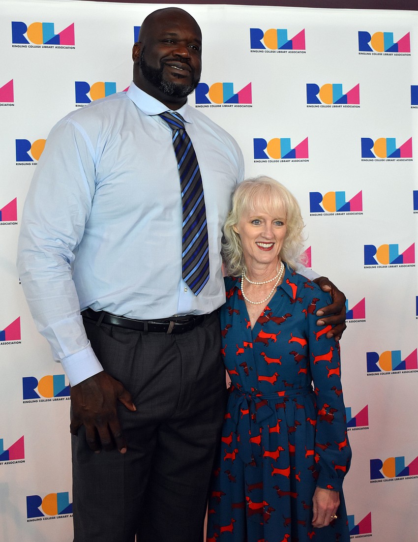 RCLA Town Hall Chair MItzie Henson posed for a photo with Shaquille O'Neal after asking him questions during his Jan. 16 speech.