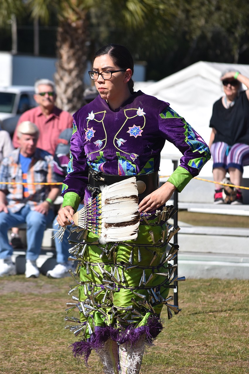 Dakota Shaw performs a traditional Jingle Dress dance.