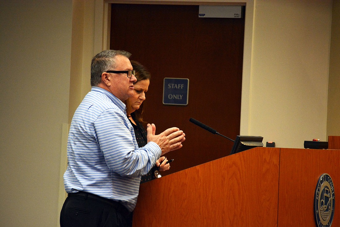 Picerne Development&#39;s Bill Shallcross explains to planning commissioners why he believes the apartments will not need as much parking as the county&#39;s code requires.